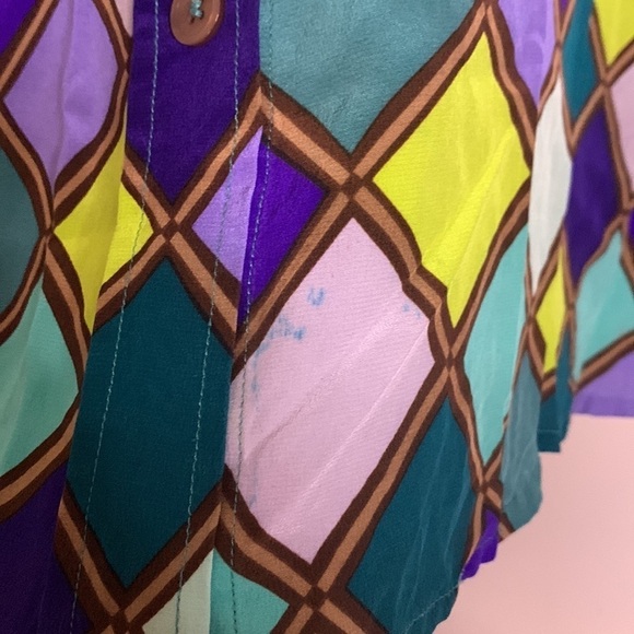 Diane von furstenberg stain glass silk plus 3X button front long sleeve shirt - Picture 2 of 8